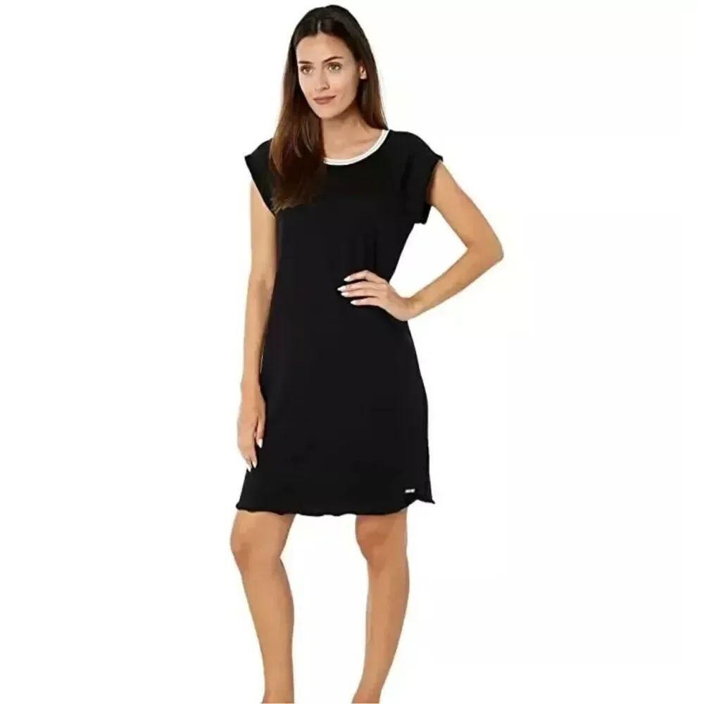 Calvin Klein Black Cap Sleeve cotton blend French Terry T-Shirt Dress Size S